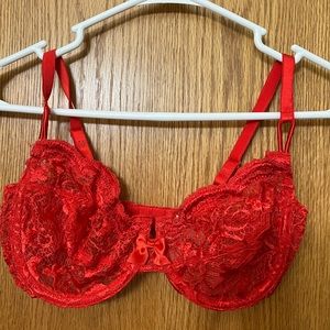 NWT Victorias Secret Red Lace Underwire Bra 34D Vintage
